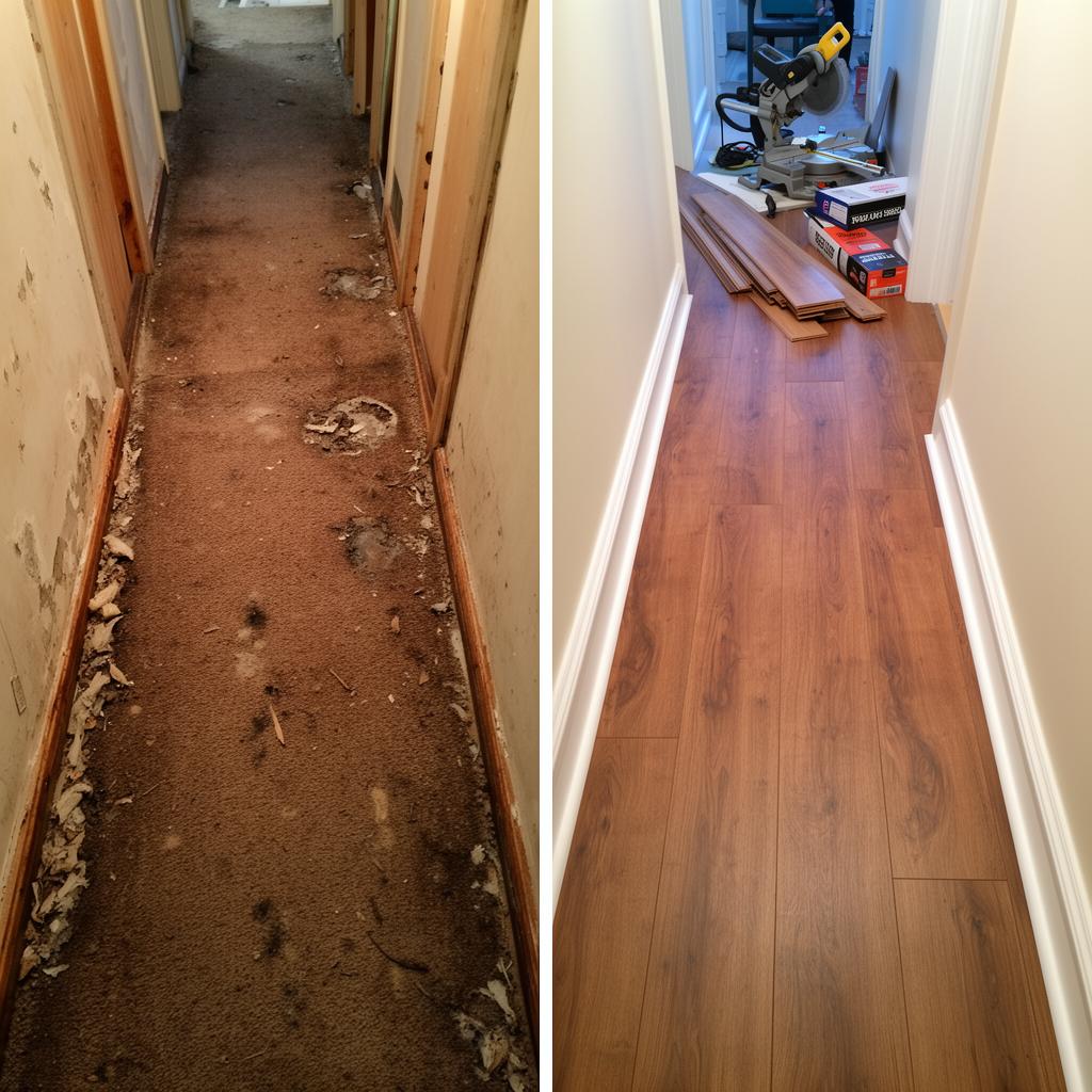 Hallway Flooring Replacement before and after